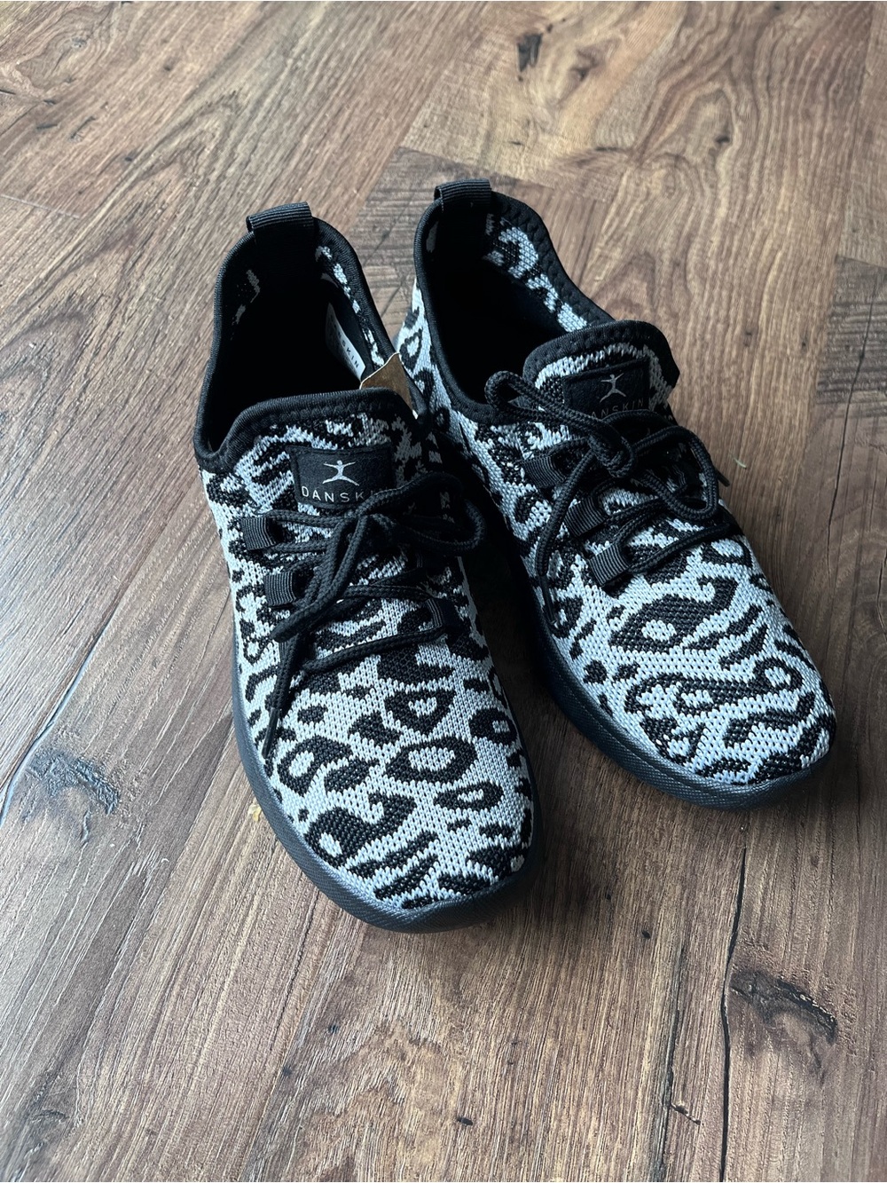 Danskin Black and White Leopard Knit Sneakers